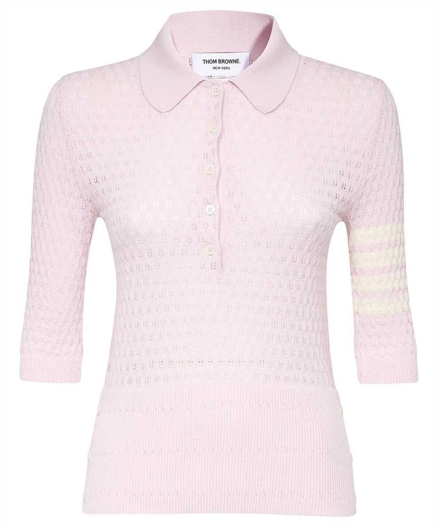 Thom Browne Thom browne cotton silk pointelle 4-bar short sleeve polo 1