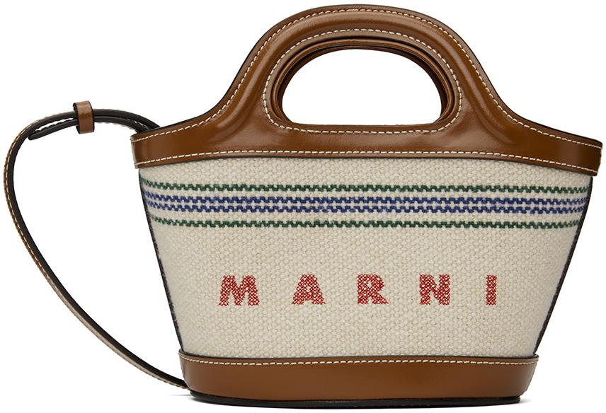 Marni Brown & Beige Tropicalia Micro Leather Striped Tote