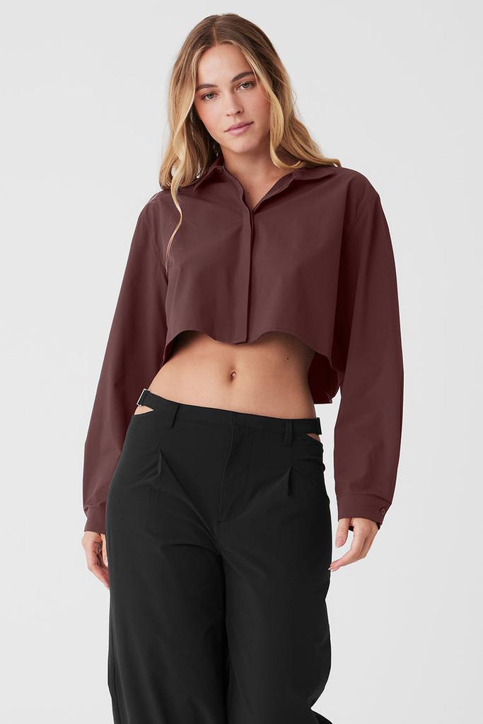 Alo Cropped Take Me Out Button Up - Chestnut