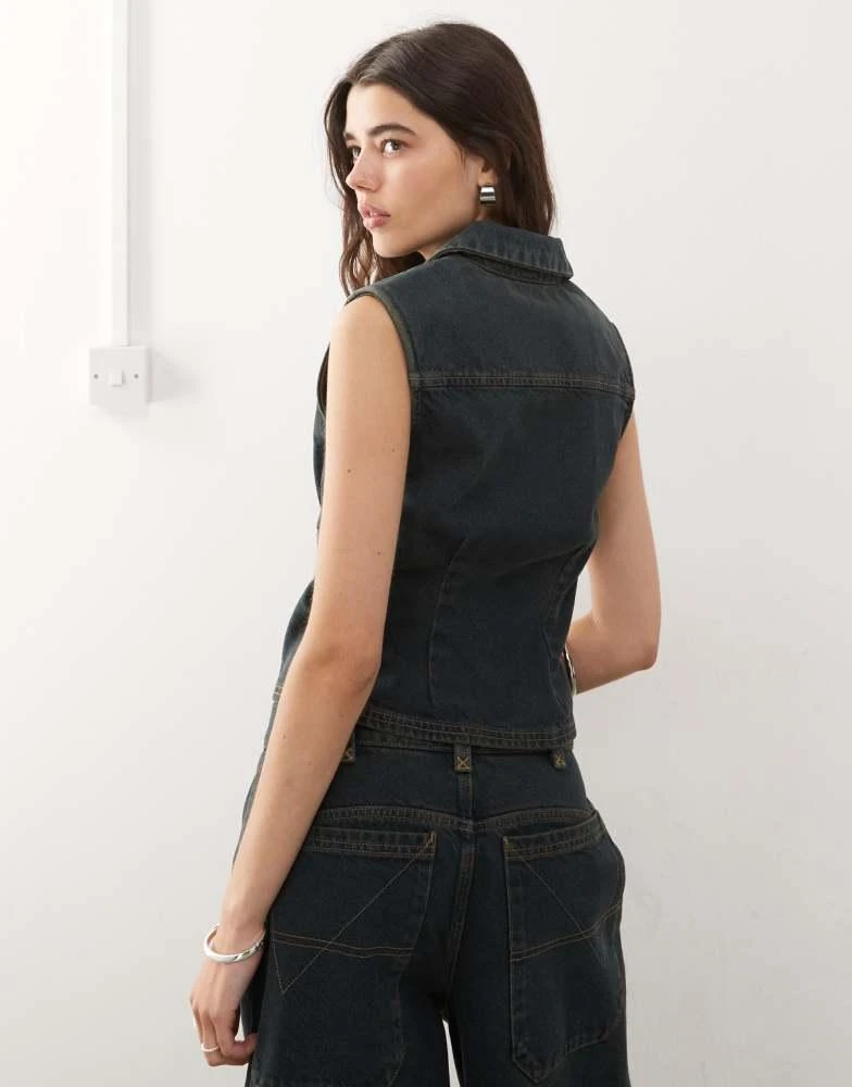 COLLUSION COLLUSION denim buckle waistcoat co-ord in green wash 4