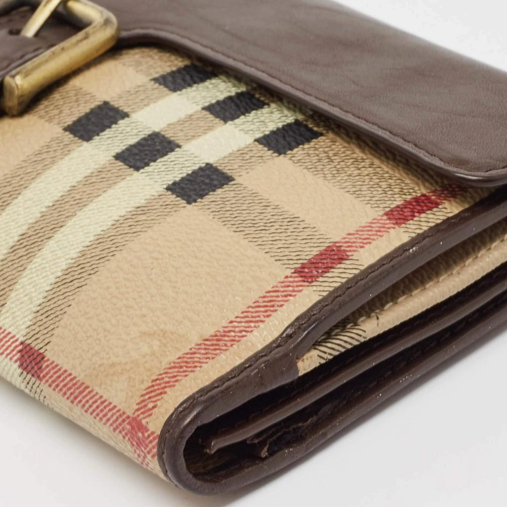 Burberry Burberry Brown/Beige Haymarket PVC and Leather Buckle Flap Continental Wallet 11
