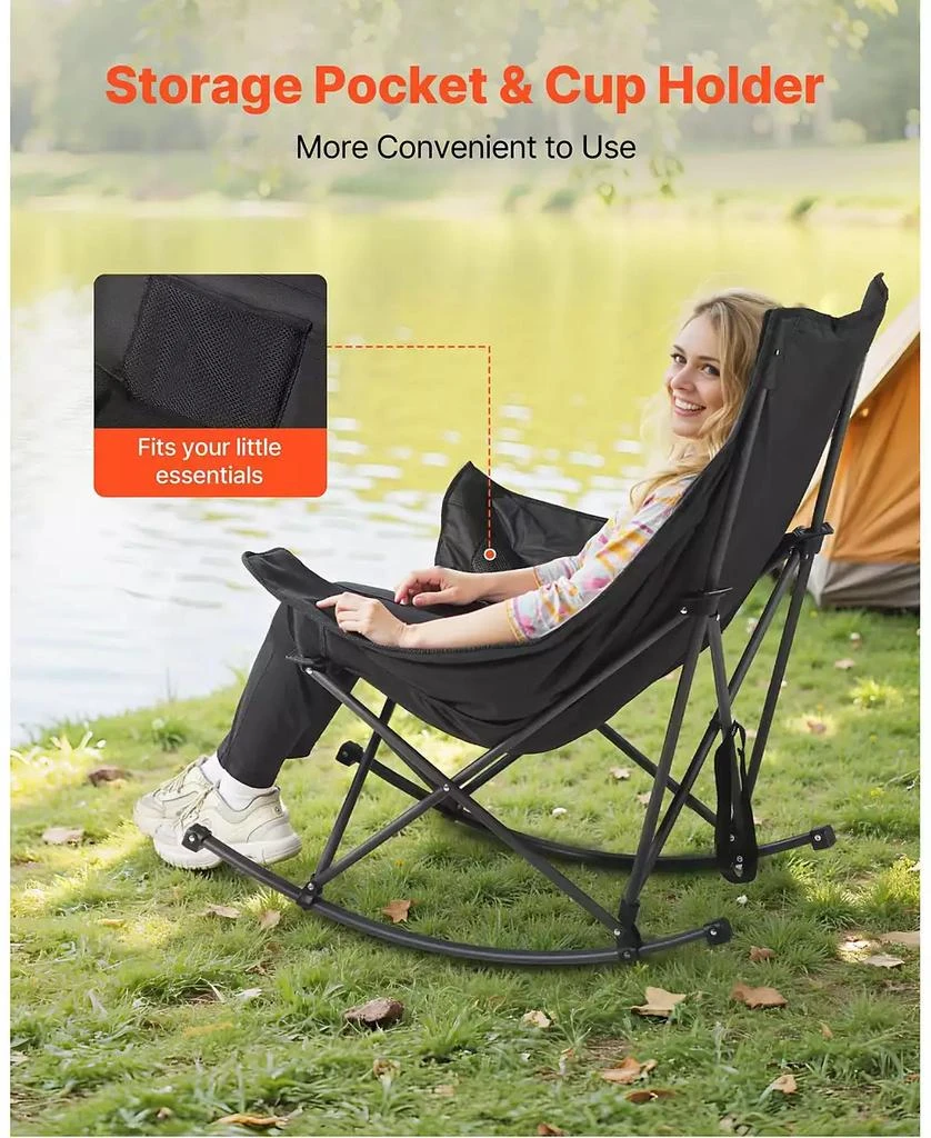 Mecale Heated Camping Chair, 3 Heating Settings, Padded Folding Rocker with Pocket and Cupholder, Supports 225 lbs, Portable Outdoor Chair 9