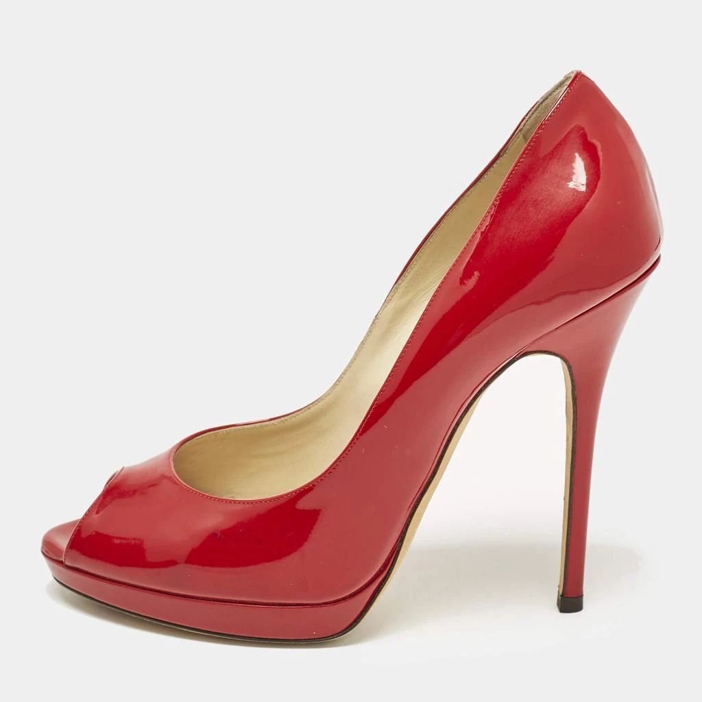Jimmy Choo Jimmy Choo Red Patent Leather Quiet Peep Toe Pumps Size 38 1