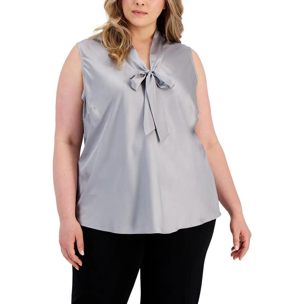 Kasper Plus Womens Tie Front Dressy Blouse 8