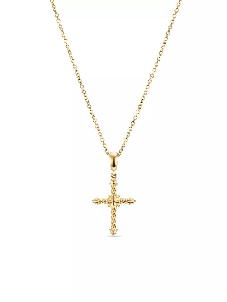David Yurman Petite Modern Renaissance Cross Pendant Necklace in 18K Yellow Gold with Diamonds, 22.1MM 3