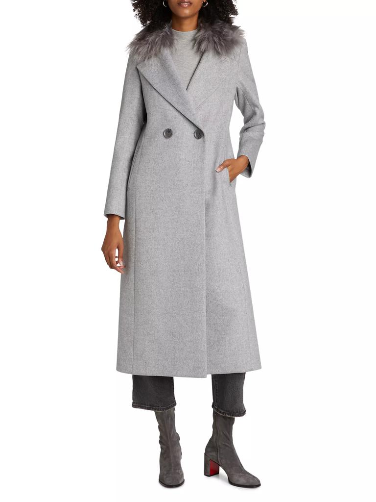 Mercer Collective Madison Fur Collar Maxi Wool Coat GRAY Large Women s Parkas Free Shipping BeyondStyle