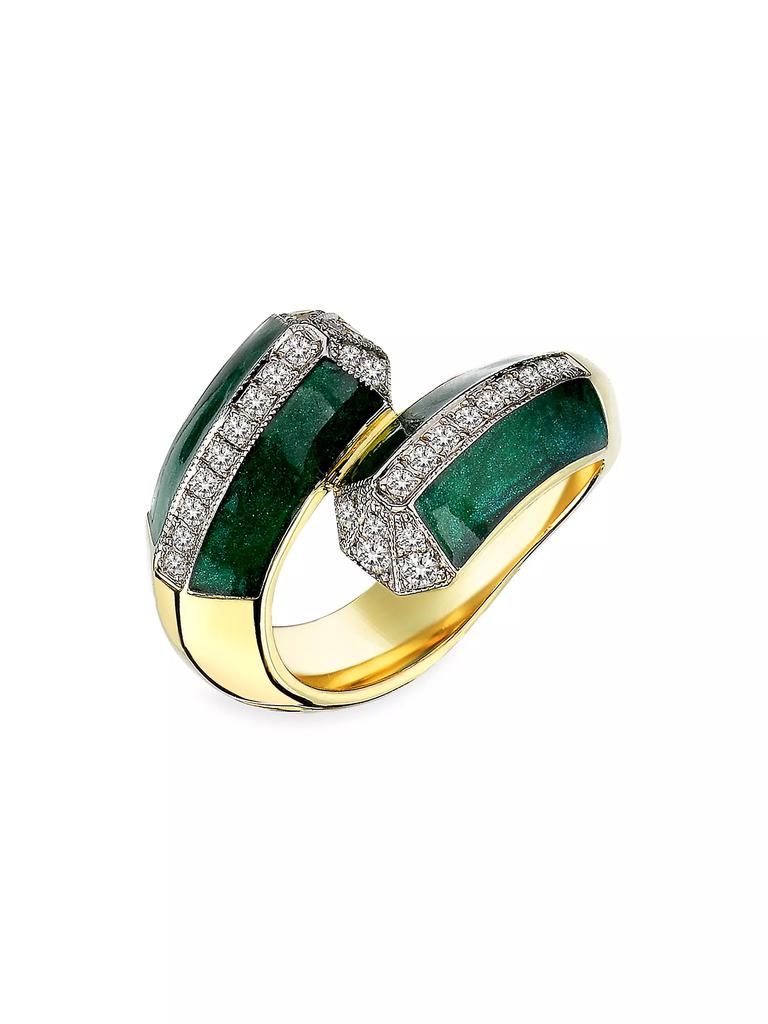 Melis Goral 14K Yellow Gold, Malachite Enamel & 0.77 TCW Diamond Bypass Ring