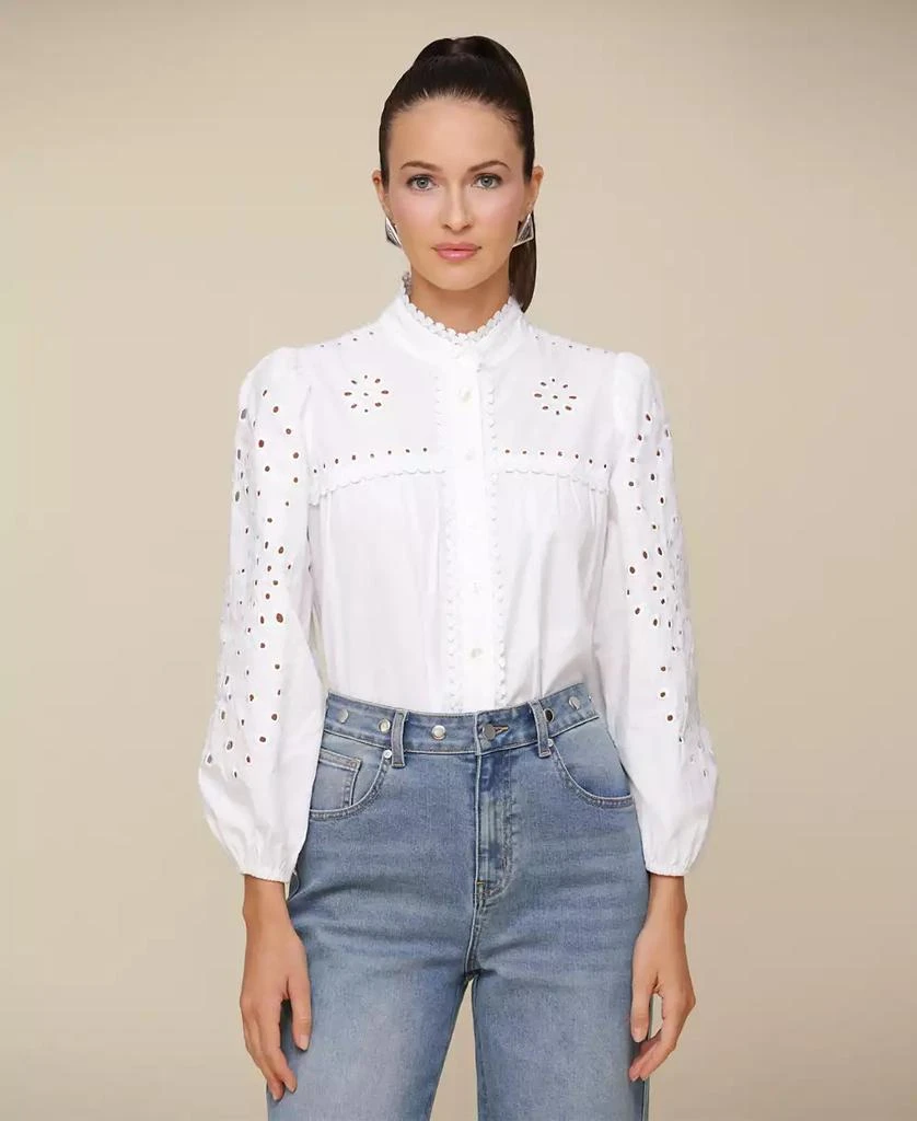 Avec Les Filles Women's Button-Front Long-Sleeve Eyelet Top 5
