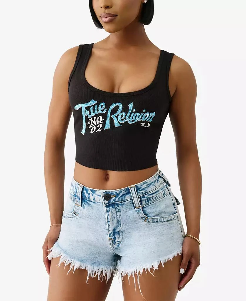 True Religion Women's Crystal Rib Crop Tank Top 1