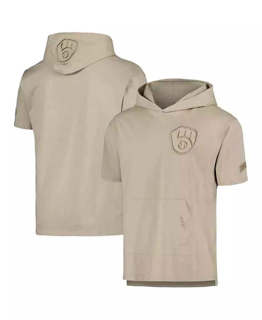 Pro Standard Men's Tan Milwaukee Brewers Neutral Short Sleeve Hoodie T-shirt 1