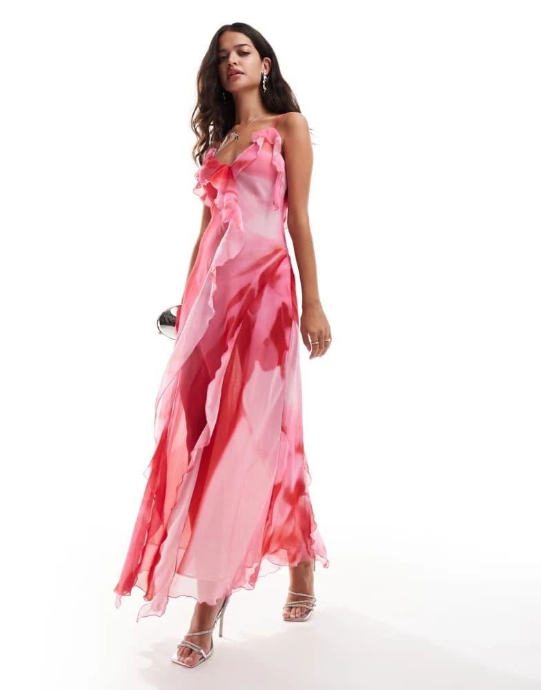 Mango Mango floral cami maxi dress in pink and red 1