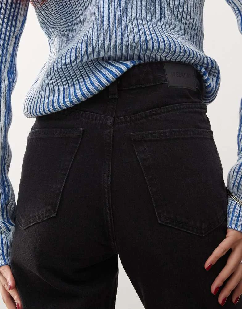 Weekday Weekday Rowe extra high waist regular fit straight leg jeans in Echo Black 4