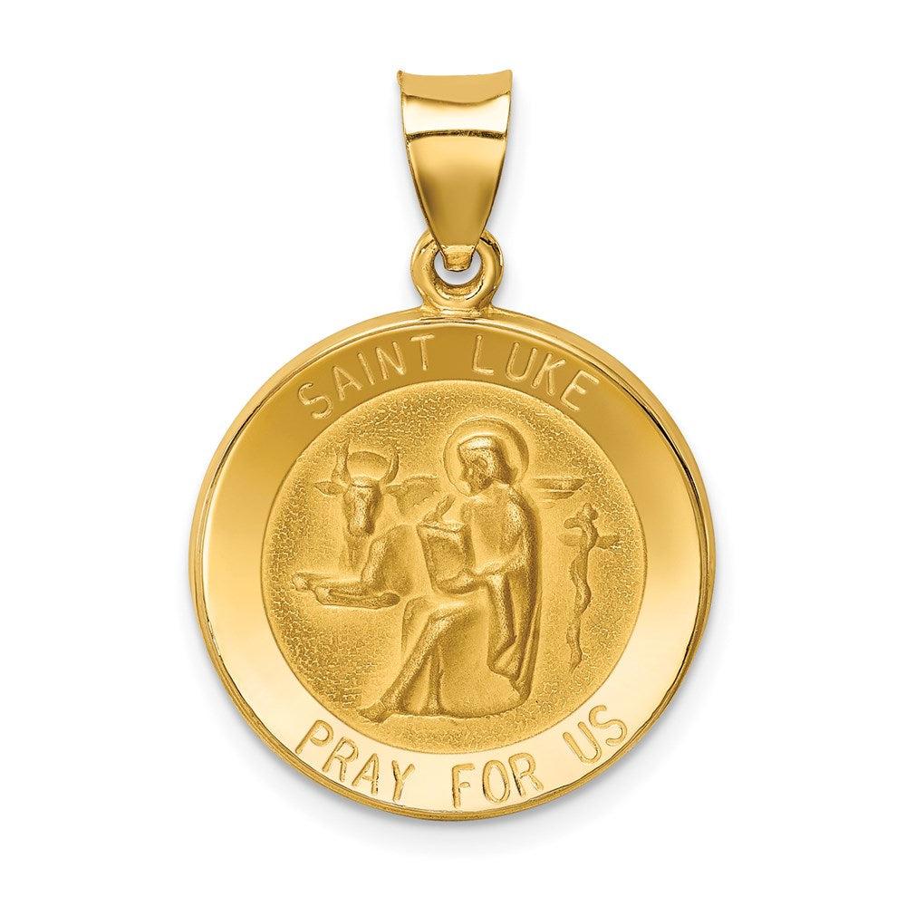 Diamond2Deal 14k Yellow Gold Polished and Satin St Luke Medal Hollow Pendant