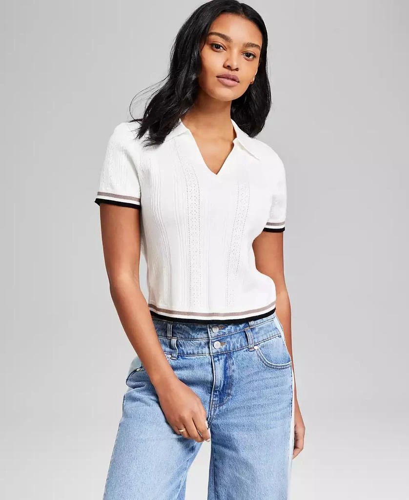 And Now This Women's Polo-Collar Short-Sleeve Sweater, Exclusively at Macy's 1
