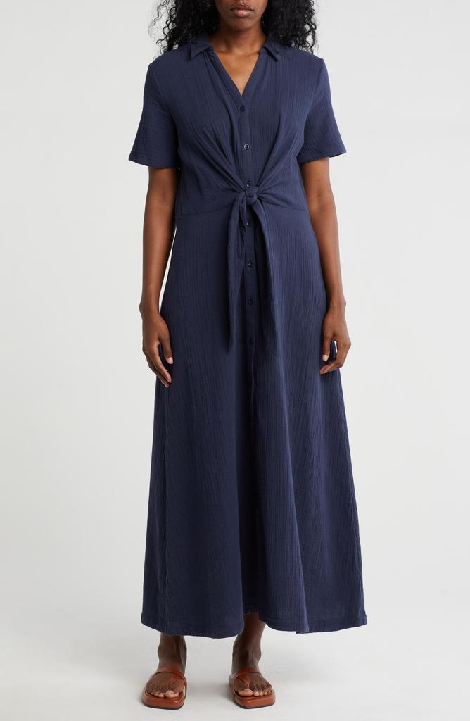 Caslon Vacation Tie Front Gauze Shirtdress