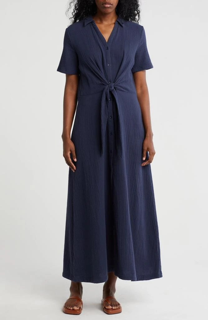 Caslon Vacation Tie Front Gauze Shirtdress 1
