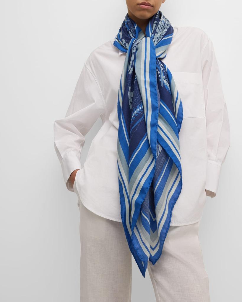 Rani Arabella Amazonia Navy Print Cashmere-Blend Scarf