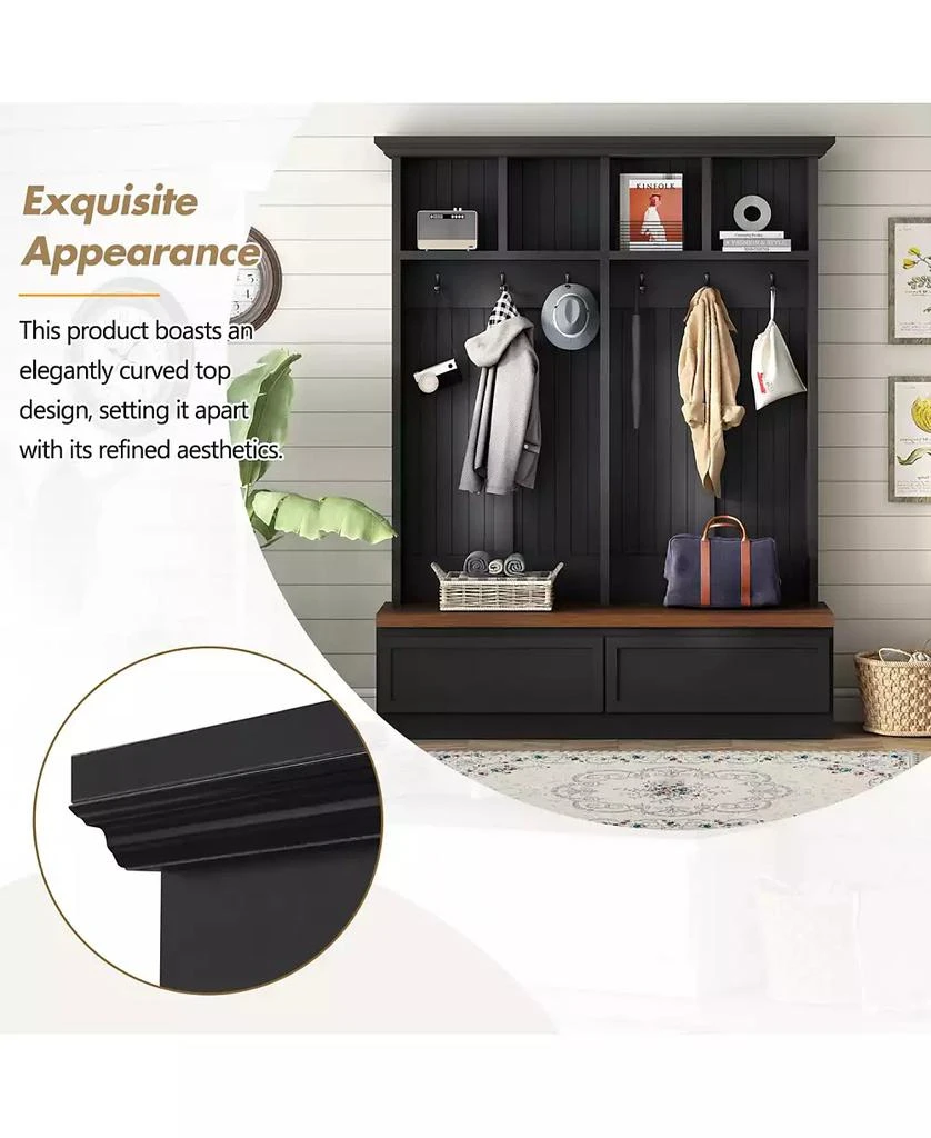 Streamdale Furniture Streamdale Farmhouse 4-in-1 Hall Tree - Mudroom Coat Rack Bench with Drawers, Black 3
