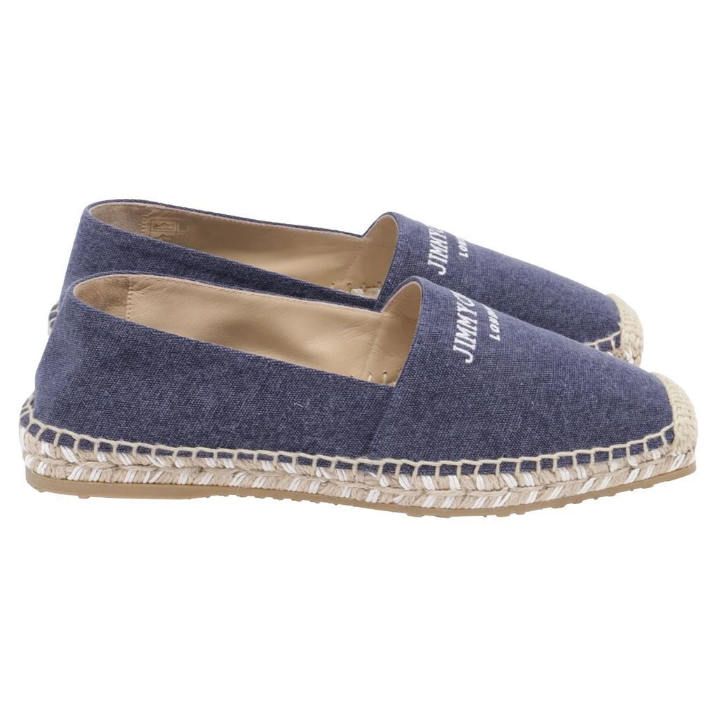 Jimmy Choo Logo-Embroidered Espadrille Flats in Navy Blue Cotton