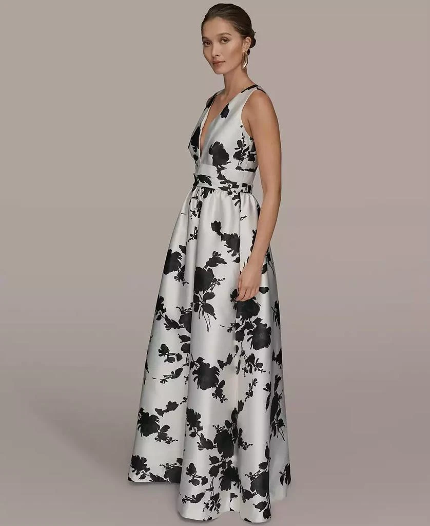 Donna Karan Women's Short-Sleeve V-Neck Floral Print Mikado Gown