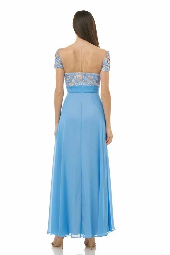 JS Collections Js Collections - Embroidered Floral Illusion Mesh Chiffon Gown 3