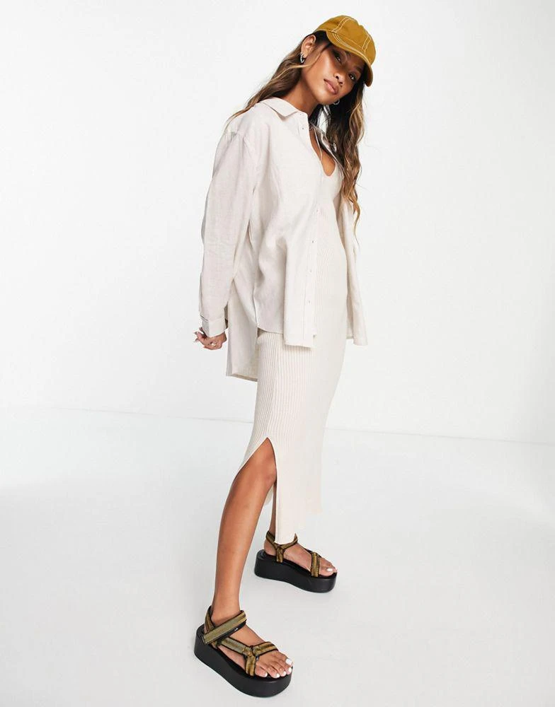 ONLY ONLY linen oversized shirt co-ord in beige 4