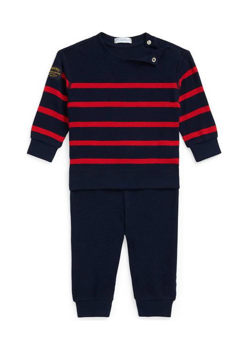 Ralph Lauren Lauren Childrenswear Baby Boys Waffle Knit Sweater And Pants Set