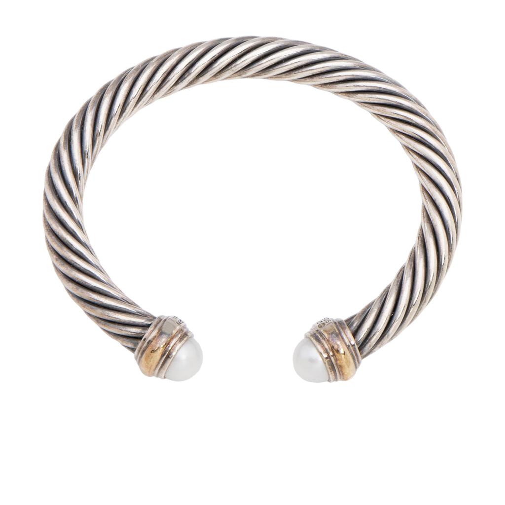 David Yurman Sterling Silver 14k Gold Pearl Cable Classics 7mm Cuff