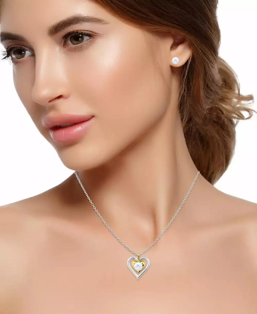 Giani Bernini 2-Pc. Two-Tone Freshwater Pearl Heart Pendant Necklace and Stud Earrings Set 3