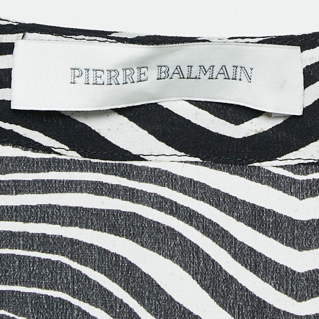PIERRE BALMAIN Pierre Balmain Black/White Printed Silk Waist Tie-Up Detail Mini Dress M 4