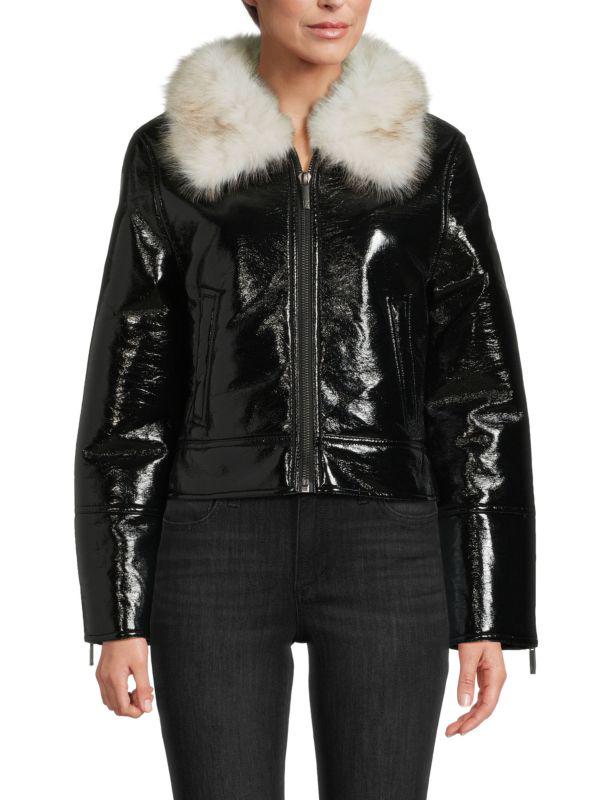 Unreal Fur Faux Fur Trim Faux Leather Jacket