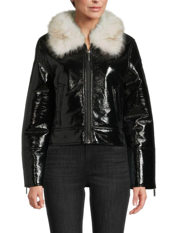Unreal Fur Faux Fur Trim Faux Leather Jacket 1