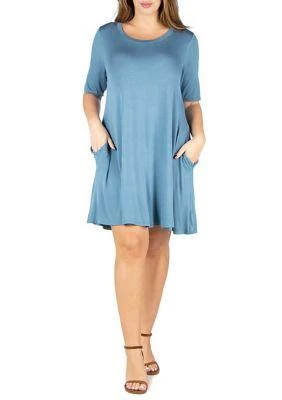 24seven Comfort Apparel Comfort Apparel Plus Size Knee Length  Pocket T Shirt Dress 1