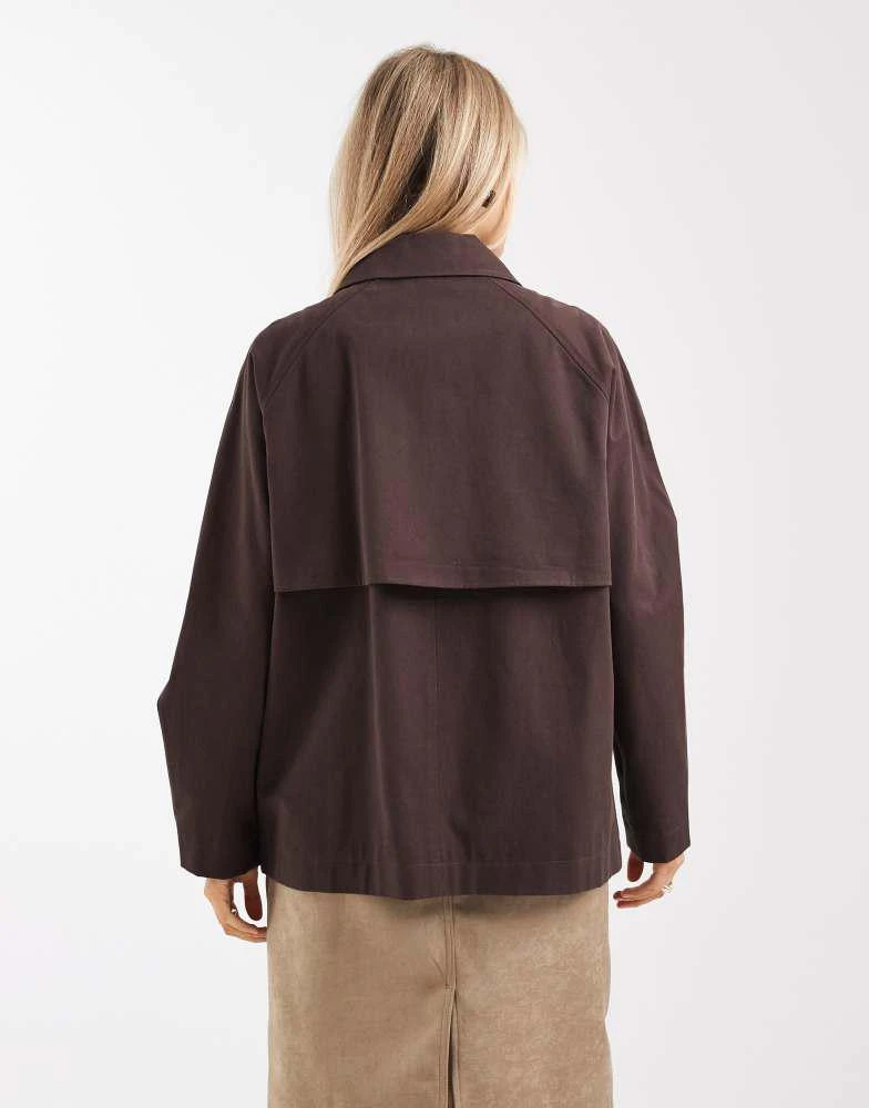 Object Object premium peter pan collar short trench coat in chocolate 2