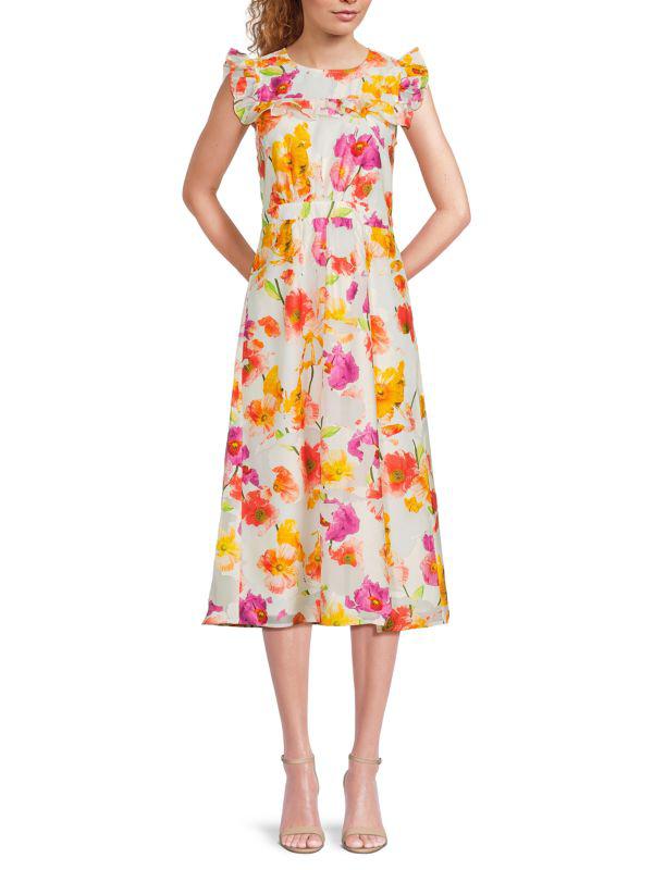 Karl Lagerfeld Paris ​Floral Flutter-Sleeve Midi-Dress