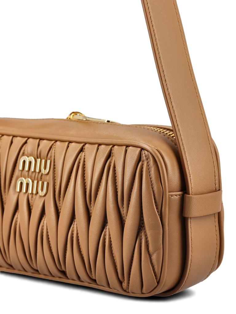miu miu ロゴデザイン ショルダーバッグ Miu Miu Logo-Lettering Zip-Up Shoulder Bag – On Sale Now with Up