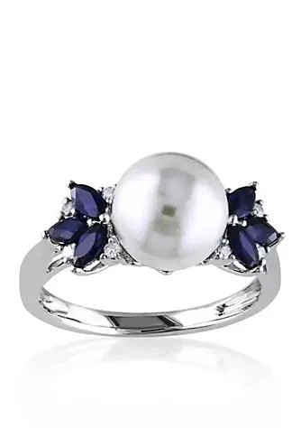 Belk 
Co. 10k White Gold Cultured Freshwater Pearl, Diamond, and Sapphire Ring