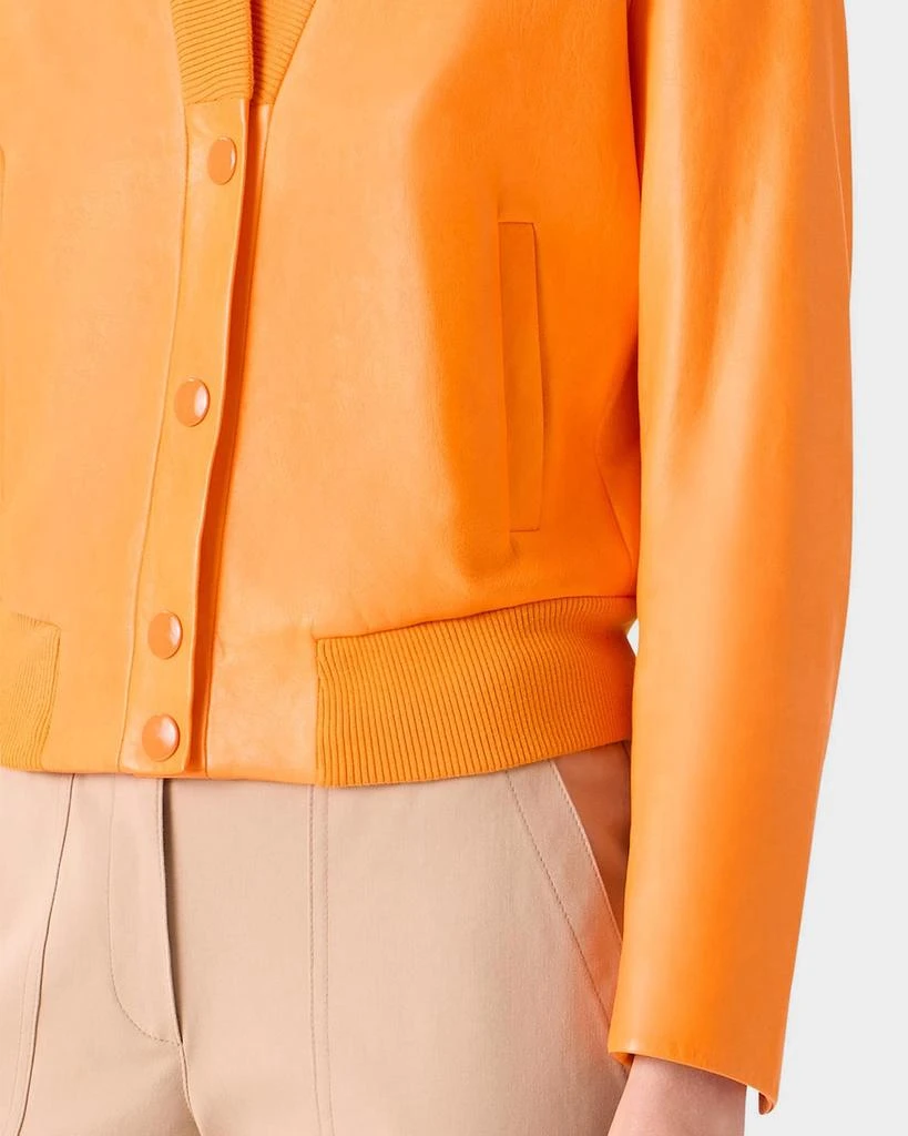 Akris V-Neck Leather Bomber Jacket 6
