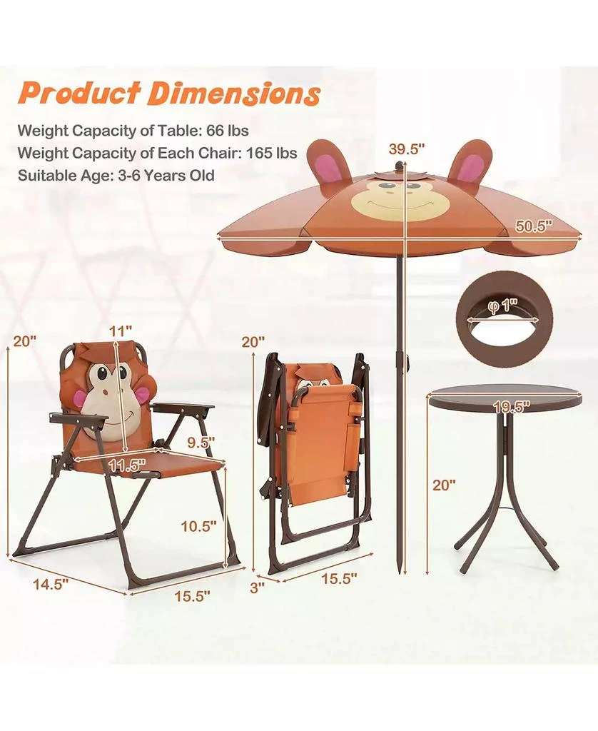 Costway Kids Picnic Table & Chair Set with 2 Folding Chairs & Height Adjustable Umbrella 4
