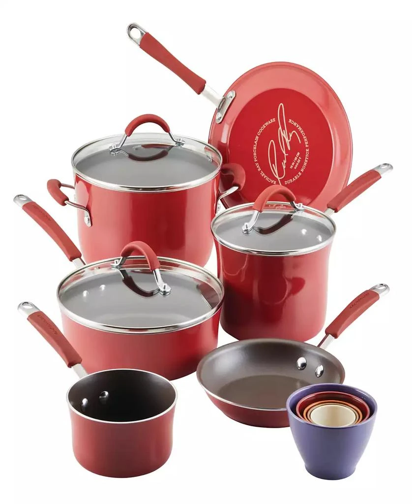Rachael Ray Cucina Porcelain Enamel 14 Piece Nonstick Cookware and Measuring Cup Set 1