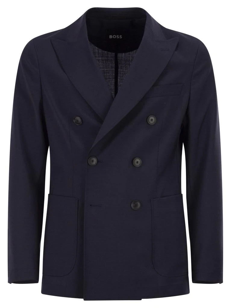 Hugo Boss Double-Breasted Blazer In Virgin Wool