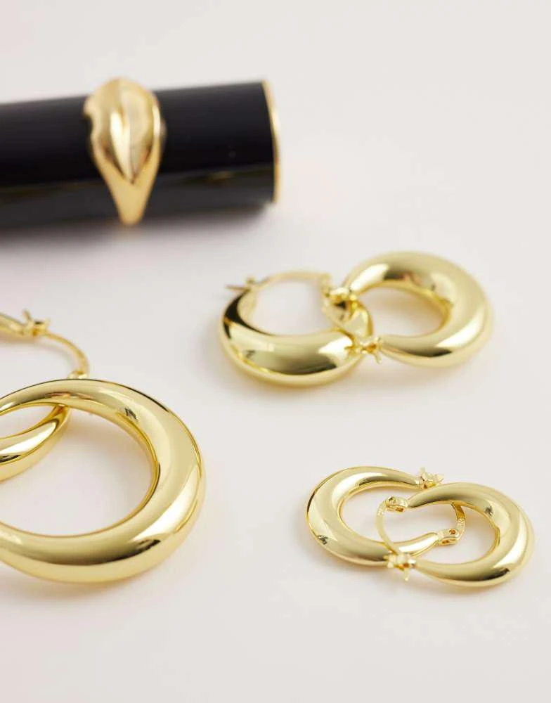 Kaiia Kaiia exclusive 18k gold plated stainless steel 3 pack chunky hoop earrings in gold 2