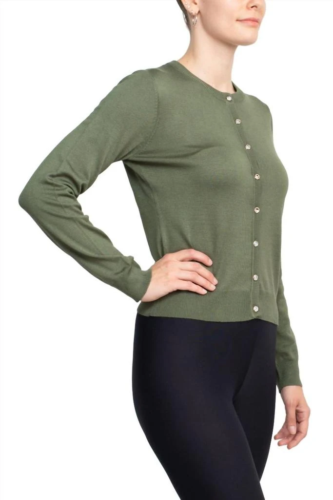 Esperanza Button Down Long Sleeve Solid Knit Cardigan In Green 3