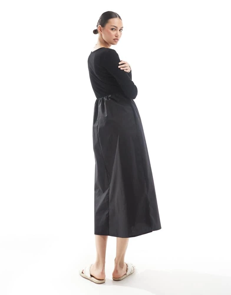 Threadbare long sleeve jersey poplin mix midi dress in black  On Sale Now  with Up to 31% Off | Discover Exclusive Deals & Savings at BeyondStyle   Authentic Threadbare Home|Women|Dresses with