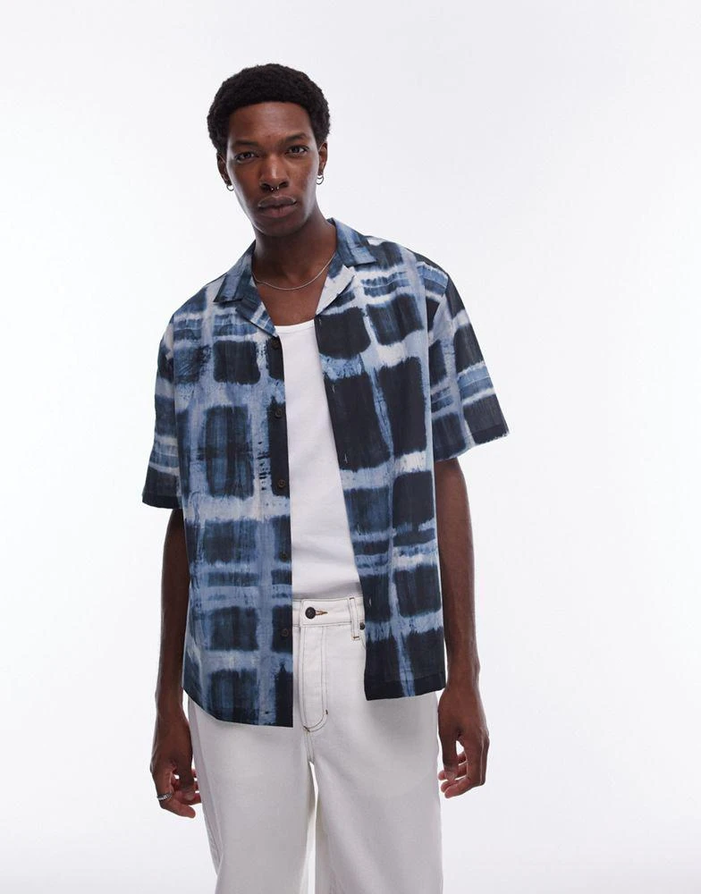 Topman Topman short sleeve relaxed sheer check shirt in blue 1