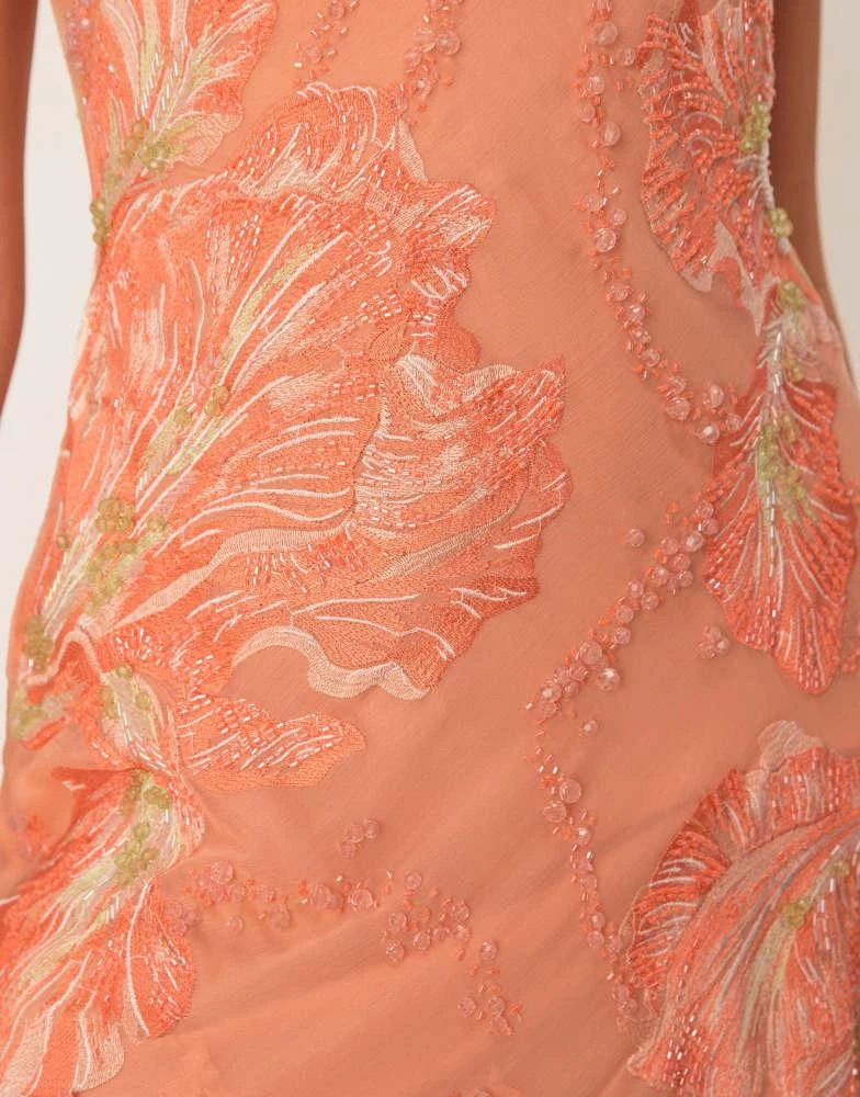 ASOS ASOS DESIGN bandeau floral embellished maxi dress in apricot 2