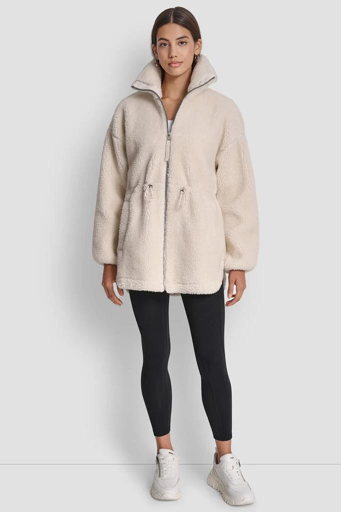 DKNY SHERPA MOCK NECK CURVED HEM JACKET WITH TICKING 7