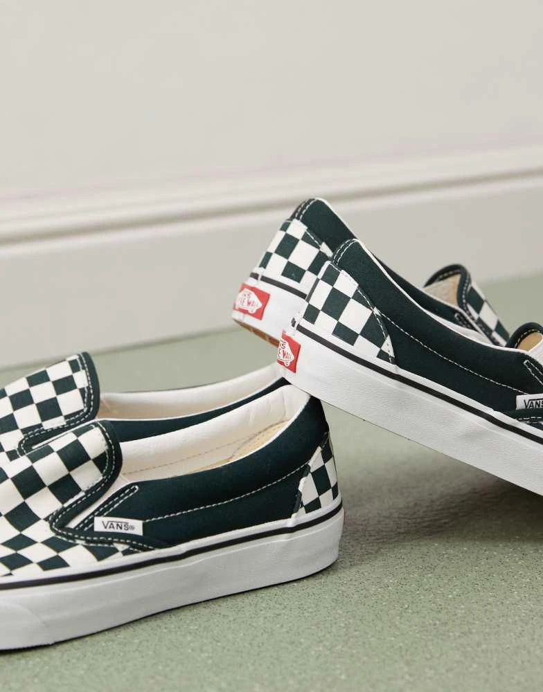 Vans Vans Classic Slip-On colour theory checkerboard trainers in dark green 4