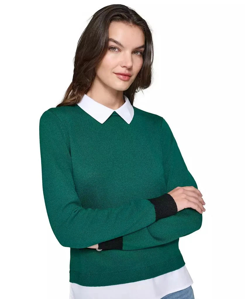 Karl Lagerfeld Paris Petite Layered-Look Shirt-Collar Sweater 2