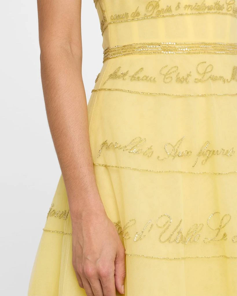 Pamella Roland Strapless Yellow Lyric Embroidered Tulle Ankle Dress 5